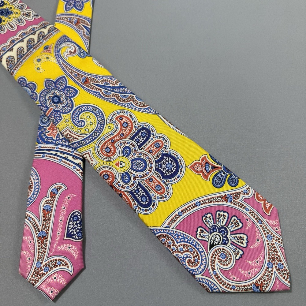 Ralph Lauren Purple Label Tie 100% Silk Hand Made in Italy AOP Paisley Colorful